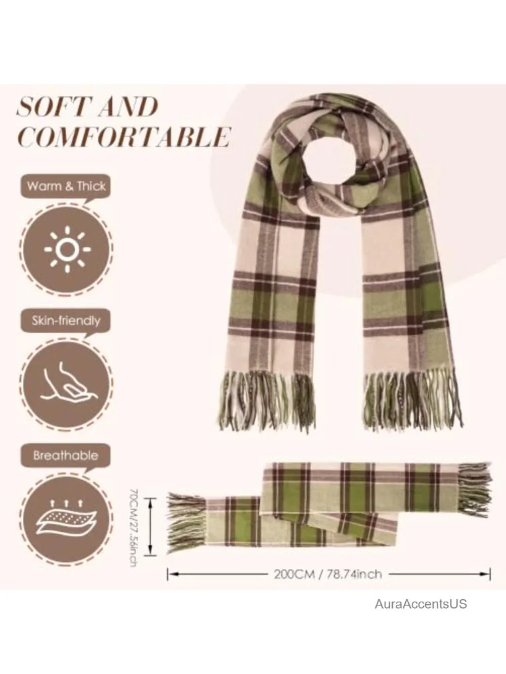 Women's Plaid Scarf Shawl Wrap 100% Polyester Tassel Winter Fringe Gift